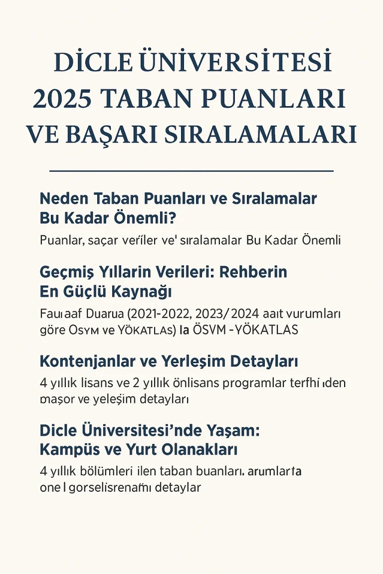 Dicle Üniversitesi (DÜ) Taban Puanları ve Başarı Sıralamaları